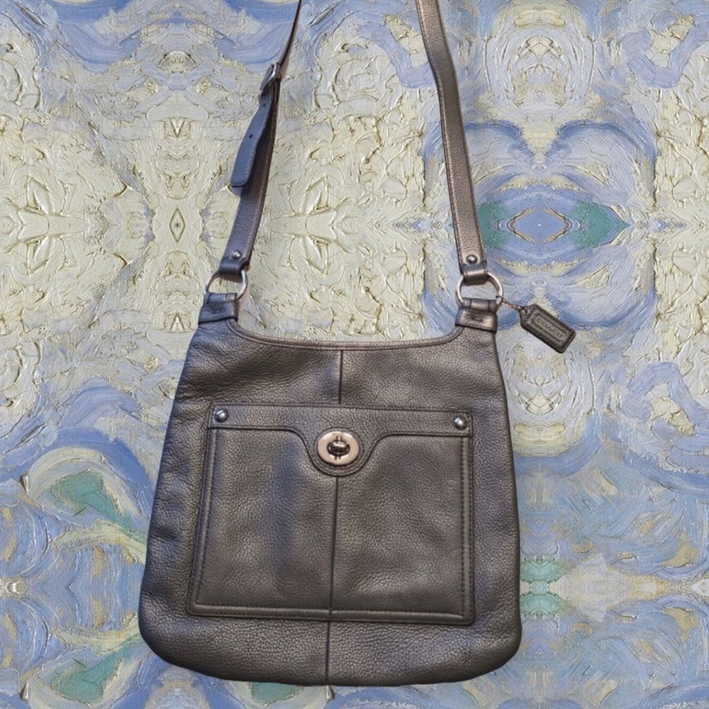 Coach Metallic Crossbody Silver Pewter Mid Size - Picture 1 of 16